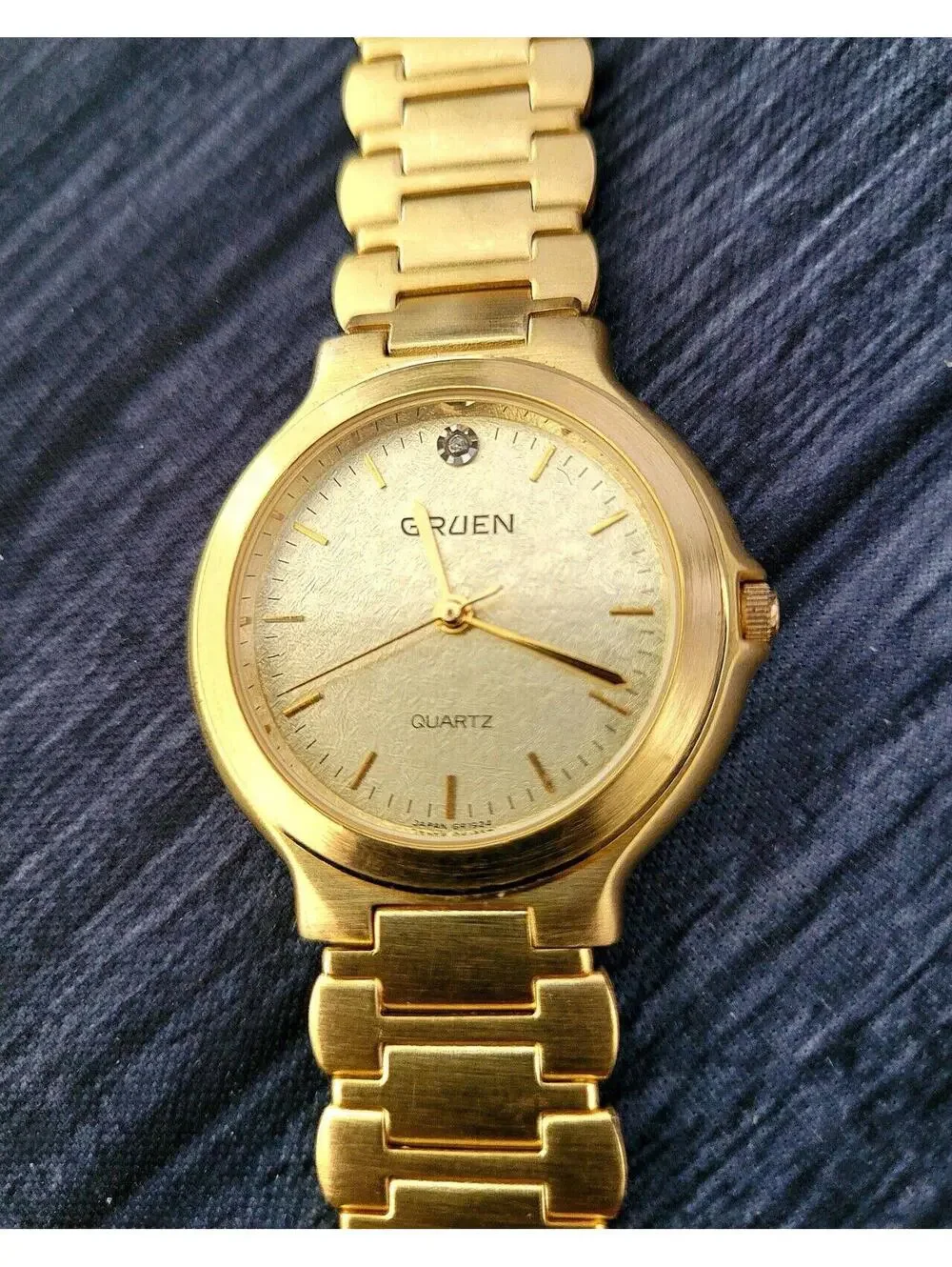Rare Retro Vintage Gruen Diamond‎ Gold Leaf Dial Men's Watch